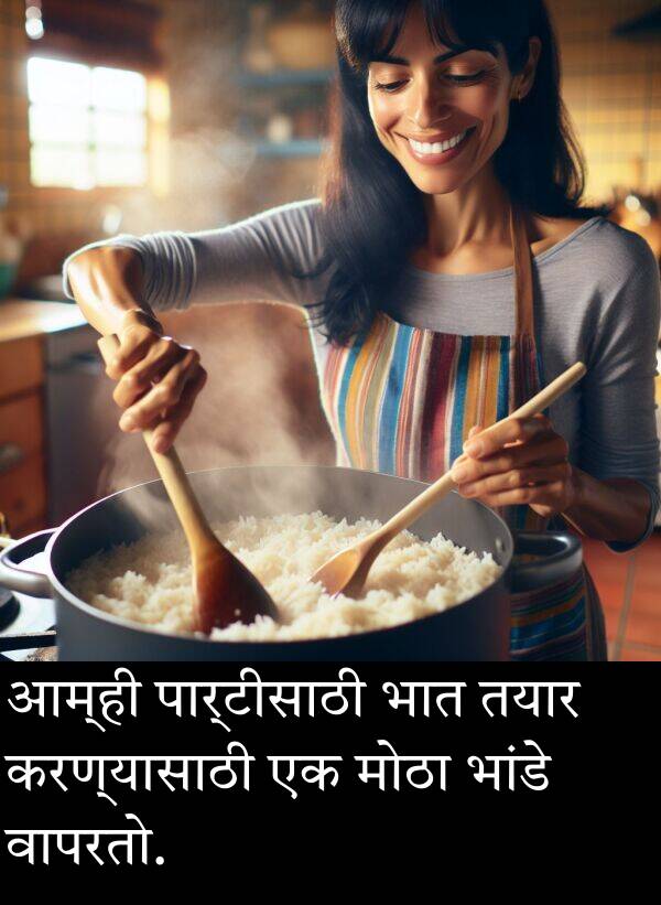 भांडे: आम्ही पार्टीसाठी भात तयार करण्यासाठी एक मोठा भांडे वापरतो.