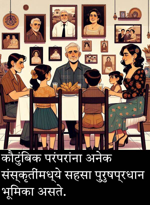 भूमिका: कौटुंबिक परंपरांना अनेक संस्कृतींमध्ये सहसा पुरुषप्रधान भूमिका असते.