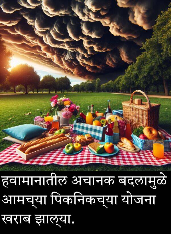 झाल्या: हवामानातील अचानक बदलामुळे आमच्या पिकनिकच्या योजना खराब झाल्या.
