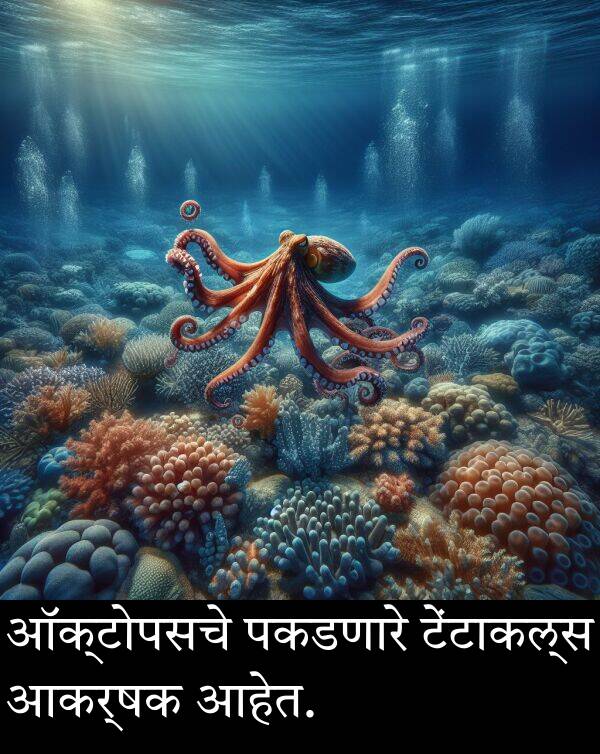 पकडणारे: ऑक्टोपसचे पकडणारे टेंटाकल्स आकर्षक आहेत.