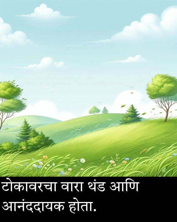 थंड: टोकावरचा वारा थंड आणि आनंददायक होता.