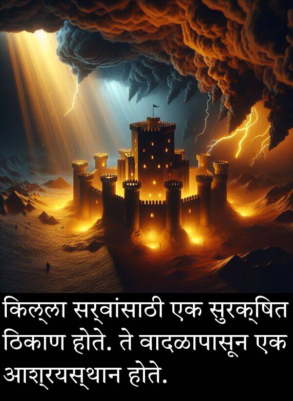 वादळापासून: किल्ला सर्वांसाठी एक सुरक्षित ठिकाण होते. ते वादळापासून एक आश्रयस्थान होते.