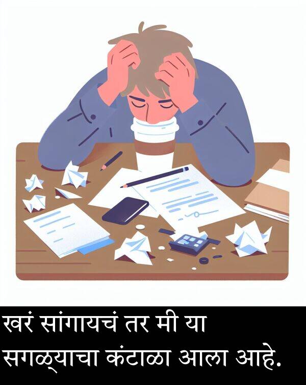 सगळ्याचा: खरं सांगायचं तर मी या सगळ्याचा कंटाळा आला आहे.