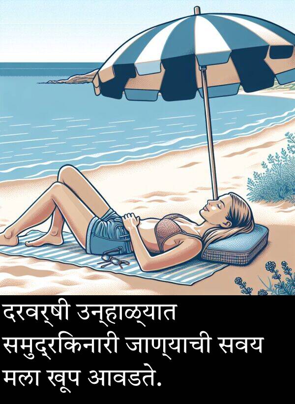 दरवर्षी: दरवर्षी उन्हाळ्यात समुद्रकिनारी जाण्याची सवय मला खूप आवडते.