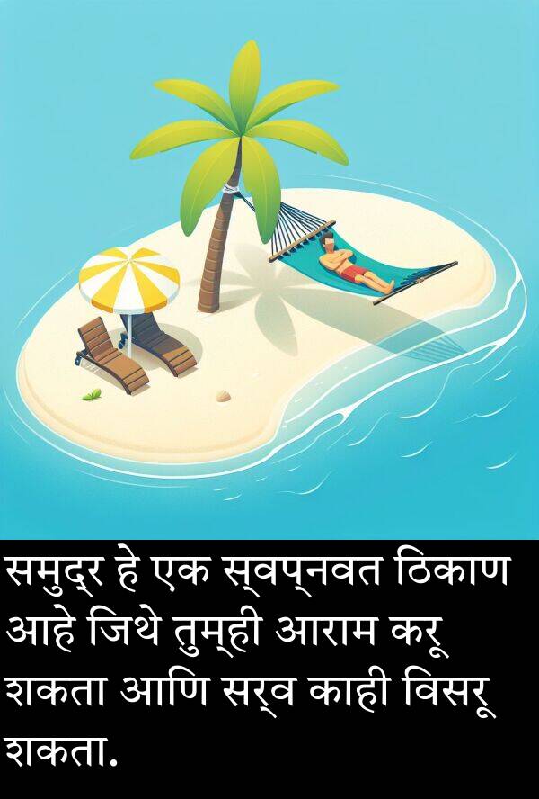 शकता: समुद्र हे एक स्वप्नवत ठिकाण आहे जिथे तुम्ही आराम करू शकता आणि सर्व काही विसरू शकता.