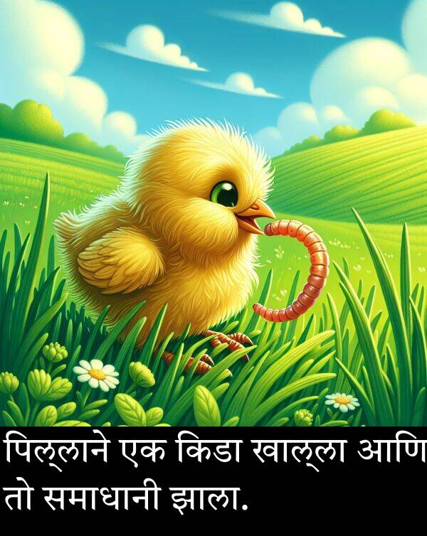 खाल्ला: पिल्लाने एक किडा खाल्ला आणि तो समाधानी झाला.