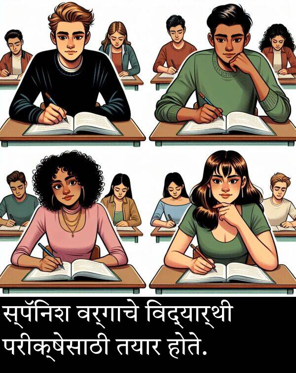 वर्गाचे: स्पॅनिश वर्गाचे विद्यार्थी परीक्षेसाठी तयार होते.
