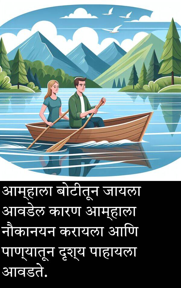 दृश्य: आम्हाला बोटीतून जायला आवडेल कारण आम्हाला नौकानयन करायला आणि पाण्यातून दृश्य पाहायला आवडते.