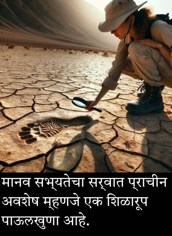 अवशेष: मानव सभ्यतेचा सर्वात प्राचीन अवशेष म्हणजे एक शिळारूप पाऊलखुणा आहे.