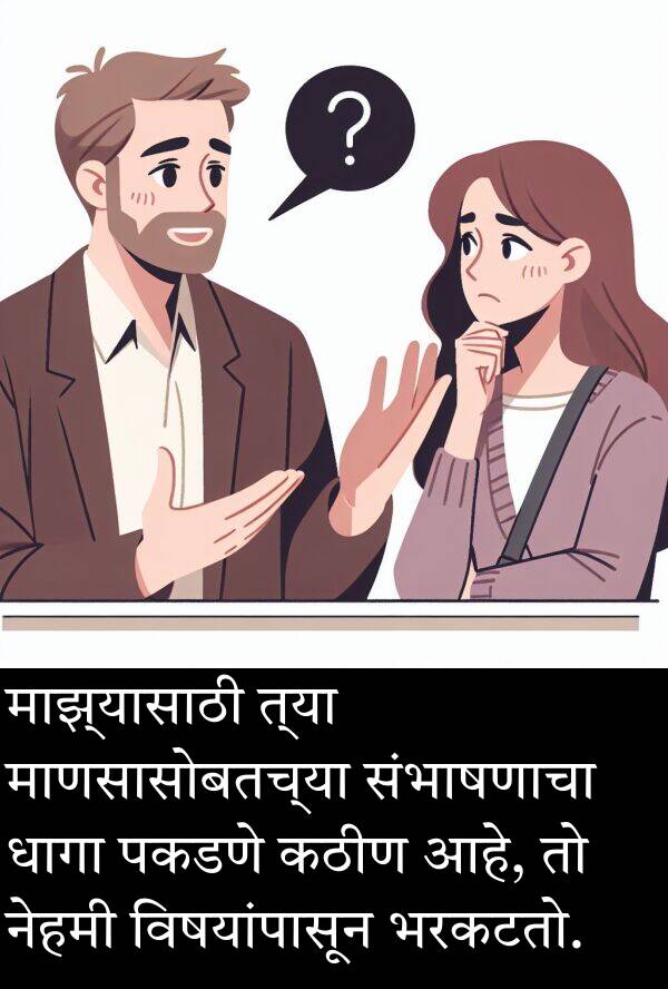 धागा: माझ्यासाठी त्या माणसासोबतच्या संभाषणाचा धागा पकडणे कठीण आहे, तो नेहमी विषयांपासून भरकटतो.