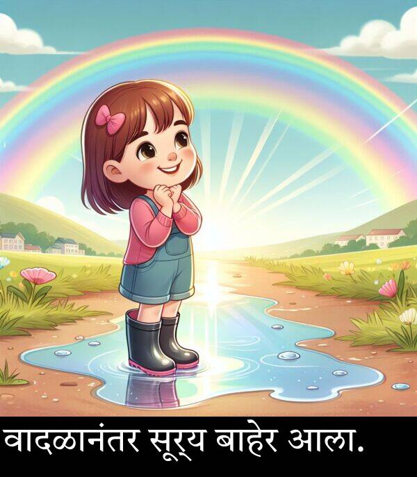 वादळानंतर: वादळानंतर सूर्य बाहेर आला.