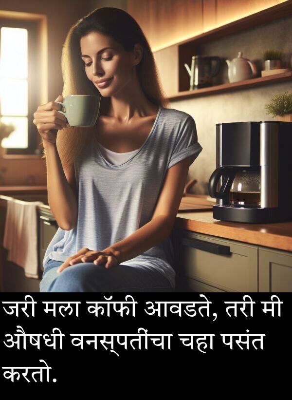 वनस्पतींचा: जरी मला कॉफी आवडते, तरी मी औषधी वनस्पतींचा चहा पसंत करतो.