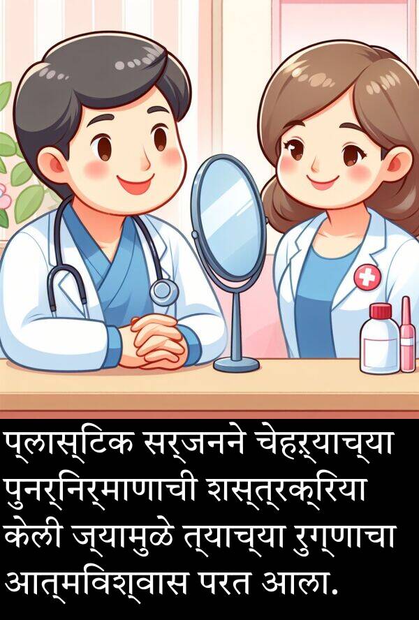 शस्त्रक्रिया: प्लास्टिक सर्जनने चेहऱ्याच्या पुनर्निर्माणाची शस्त्रक्रिया केली ज्यामुळे त्याच्या रुग्णाचा आत्मविश्वास परत आला.