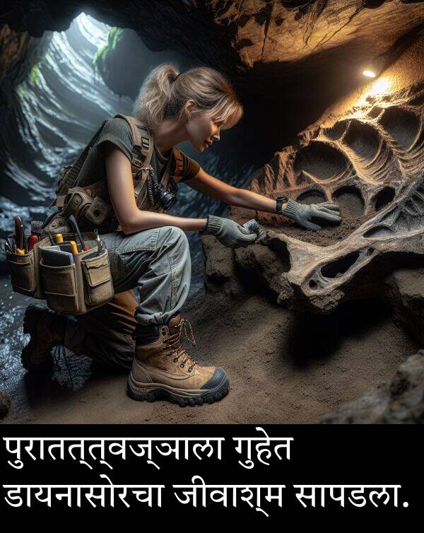 गुहेत: पुरातत्त्वज्ञाला गुहेत डायनासोरचा जीवाश्म सापडला.