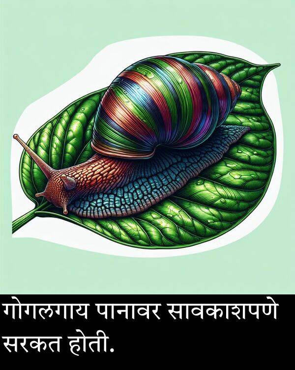 पानावर: गोगलगाय पानावर सावकाशपणे सरकत होती.
