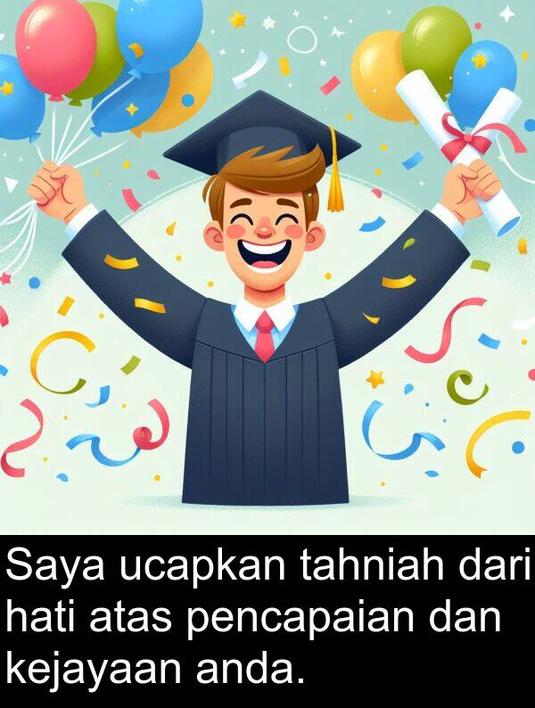 anda: Saya ucapkan tahniah dari hati atas pencapaian dan kejayaan anda.