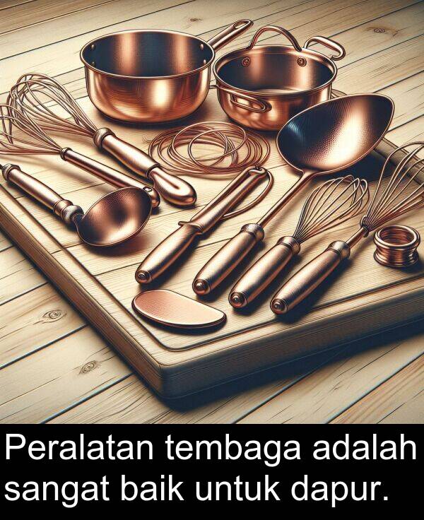 tembaga: Peralatan tembaga adalah sangat baik untuk dapur.