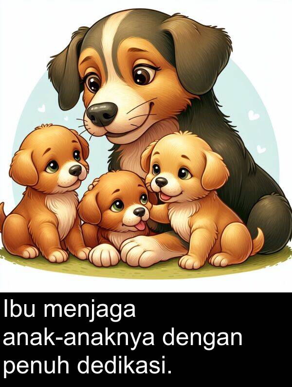 penuh: Ibu menjaga anak-anaknya dengan penuh dedikasi.