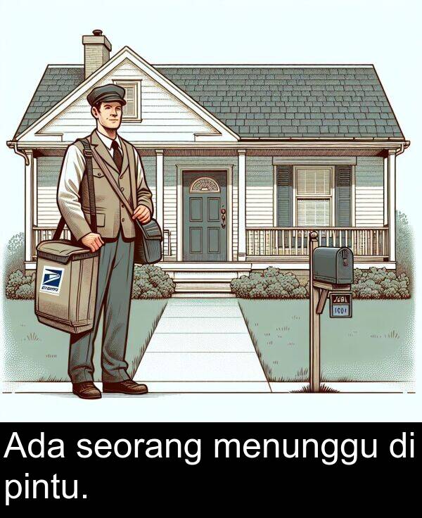 menunggu: Ada seorang menunggu di pintu.
