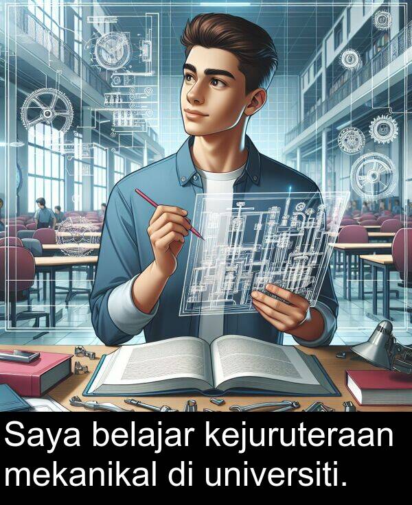 kejuruteraan: Saya belajar kejuruteraan mekanikal di universiti.