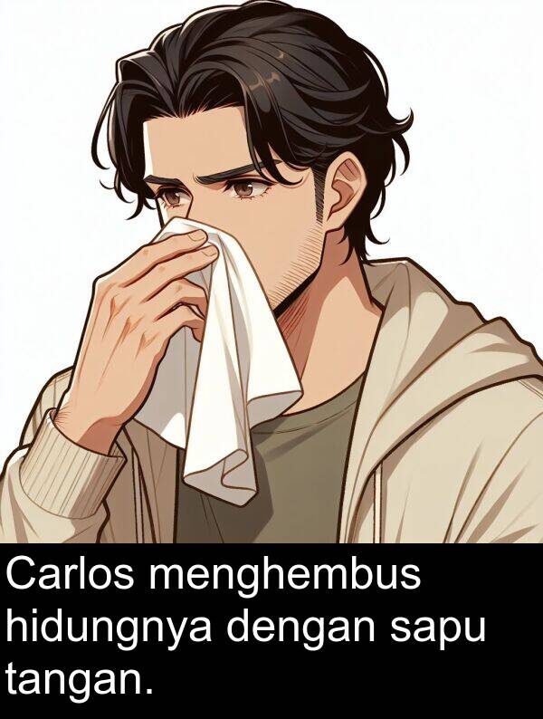 tangan: Carlos menghembus hidungnya dengan sapu tangan.