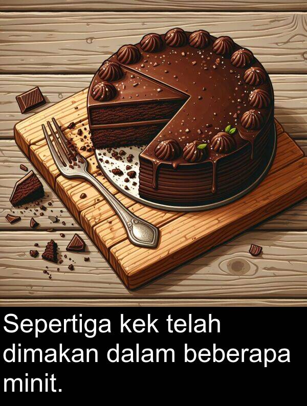 telah: Sepertiga kek telah dimakan dalam beberapa minit.