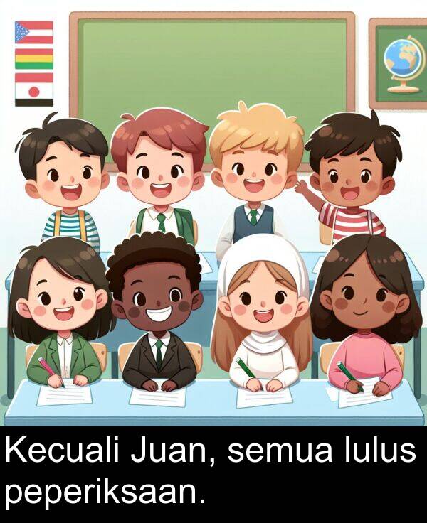 semua: Kecuali Juan, semua lulus peperiksaan.