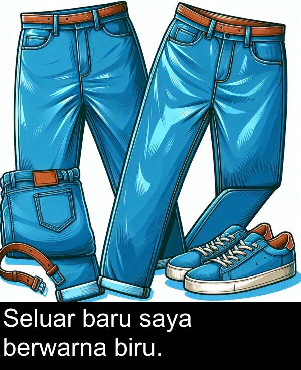 berwarna: Seluar baru saya berwarna biru.