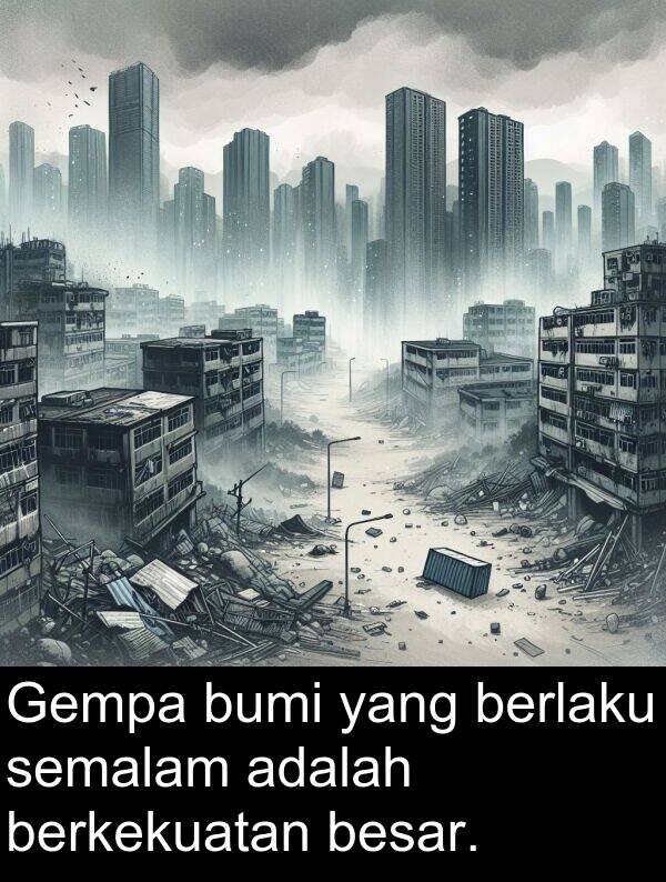 berkekuatan: Gempa bumi yang berlaku semalam adalah berkekuatan besar.