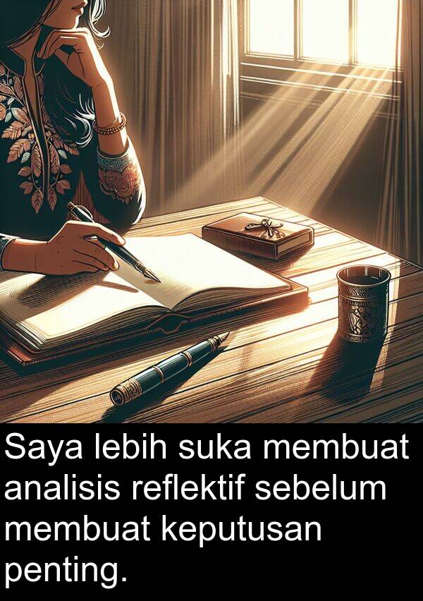 keputusan: Saya lebih suka membuat analisis reflektif sebelum membuat keputusan penting.