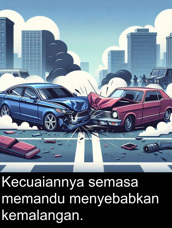 kemalangan: Kecuaiannya semasa memandu menyebabkan kemalangan.