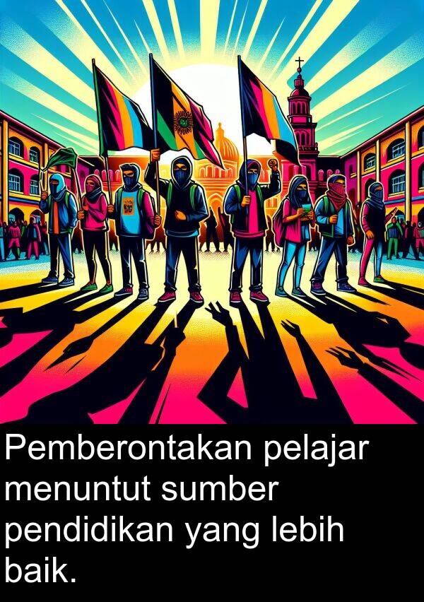 sumber: Pemberontakan pelajar menuntut sumber pendidikan yang lebih baik.