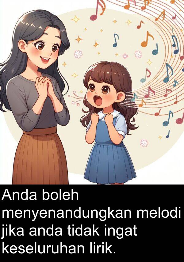 keseluruhan: Anda boleh menyenandungkan melodi jika anda tidak ingat keseluruhan lirik.