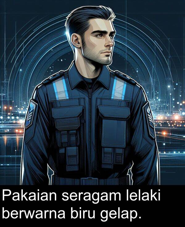 lelaki: Pakaian seragam lelaki berwarna biru gelap.