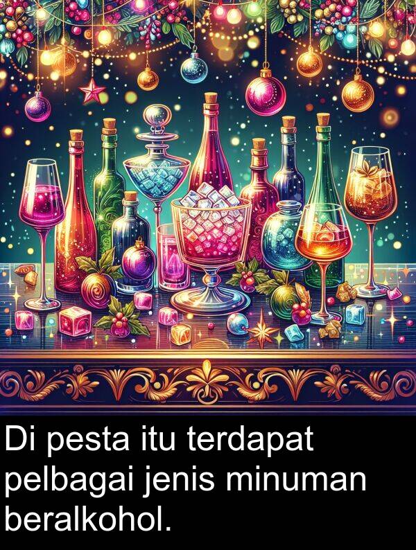 minuman: Di pesta itu terdapat pelbagai jenis minuman beralkohol.