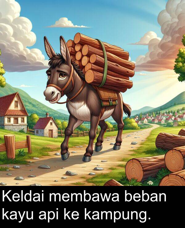 kayu: Keldai membawa beban kayu api ke kampung.