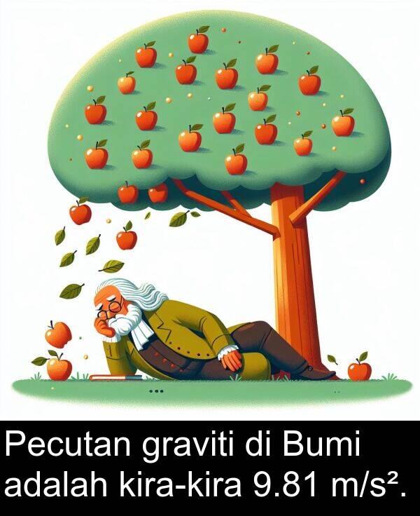 graviti: Pecutan graviti di Bumi adalah kira-kira 9.81 m/s².