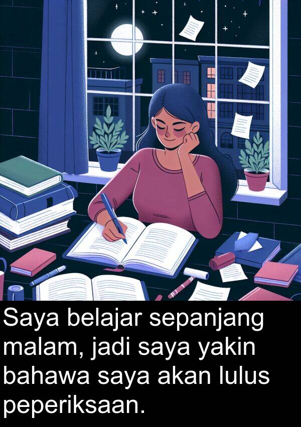 bahawa: Saya belajar sepanjang malam, jadi saya yakin bahawa saya akan lulus peperiksaan.