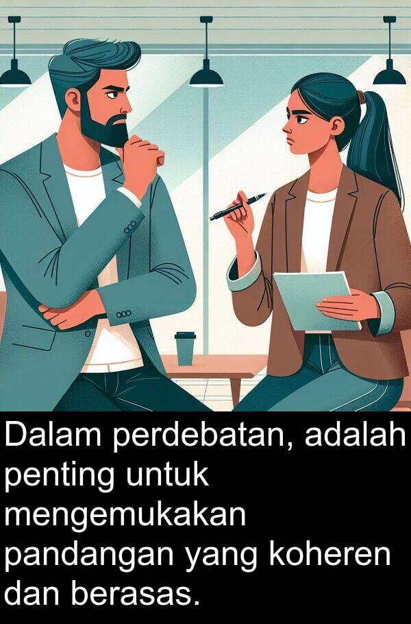 pandangan: Dalam perdebatan, adalah penting untuk mengemukakan pandangan yang koheren dan berasas.