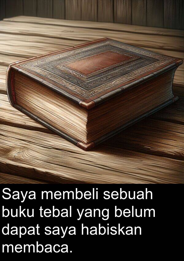 tebal: Saya membeli sebuah buku tebal yang belum dapat saya habiskan membaca.