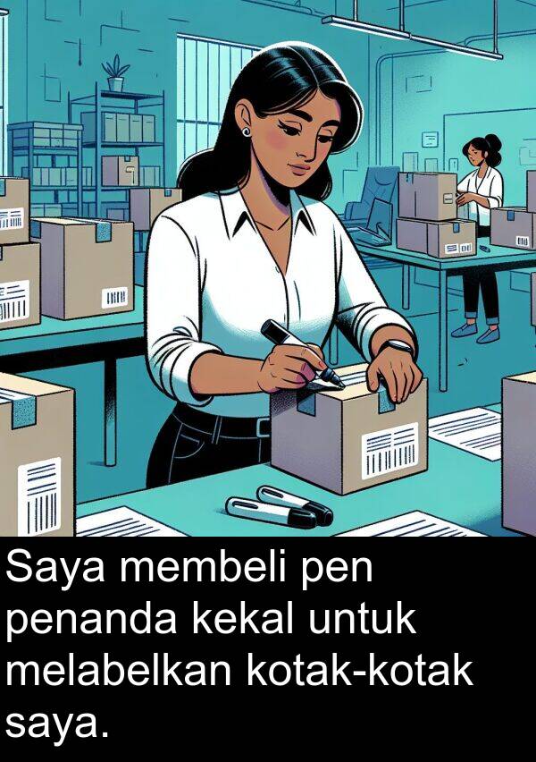 penanda: Saya membeli pen penanda kekal untuk melabelkan kotak-kotak saya.