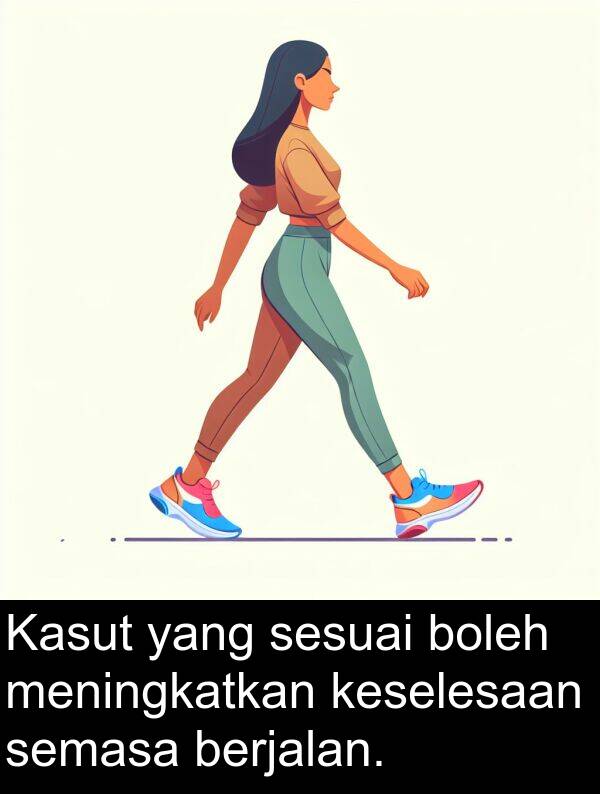 semasa: Kasut yang sesuai boleh meningkatkan keselesaan semasa berjalan.