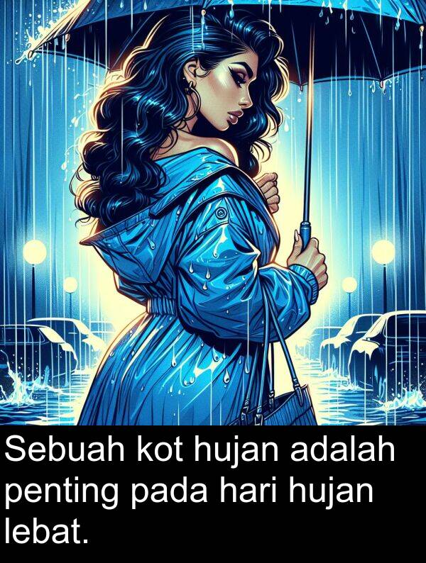 pada: Sebuah kot hujan adalah penting pada hari hujan lebat.