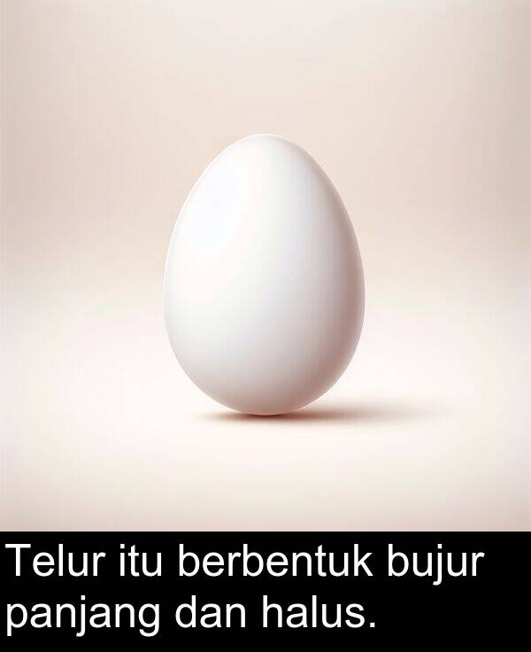 panjang: Telur itu berbentuk bujur panjang dan halus.