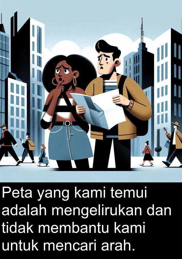temui: Peta yang kami temui adalah mengelirukan dan tidak membantu kami untuk mencari arah.