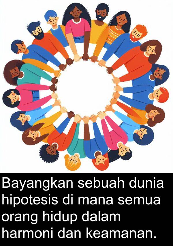 mana: Bayangkan sebuah dunia hipotesis di mana semua orang hidup dalam harmoni dan keamanan.