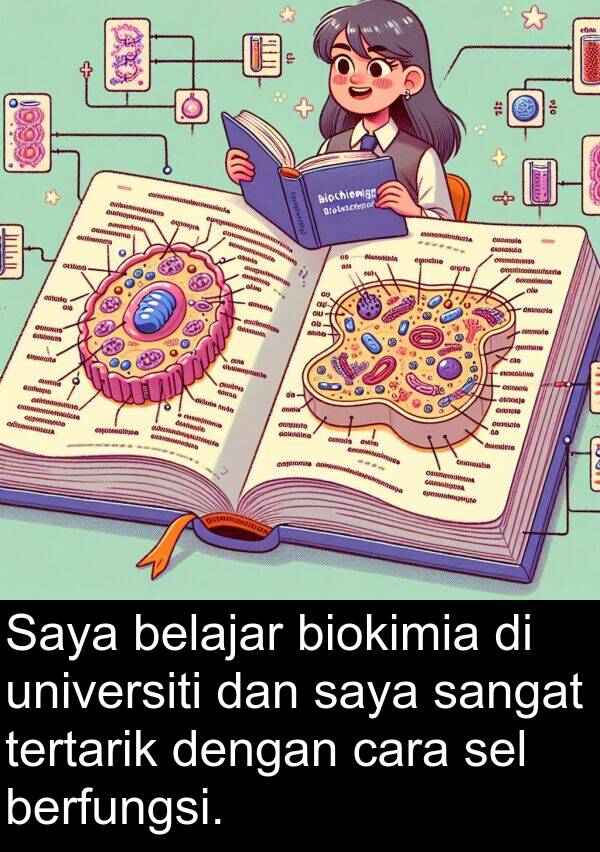 berfungsi: Saya belajar biokimia di universiti dan saya sangat tertarik dengan cara sel berfungsi.