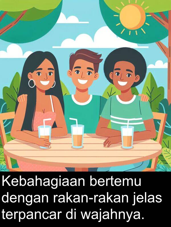 bertemu: Kebahagiaan bertemu dengan rakan-rakan jelas terpancar di wajahnya.