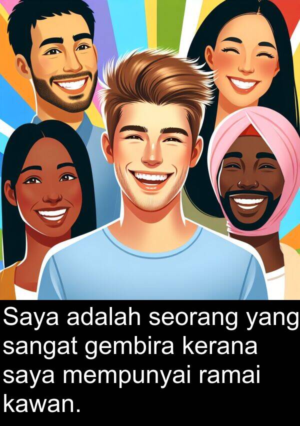 gembira: Saya adalah seorang yang sangat gembira kerana saya mempunyai ramai kawan.