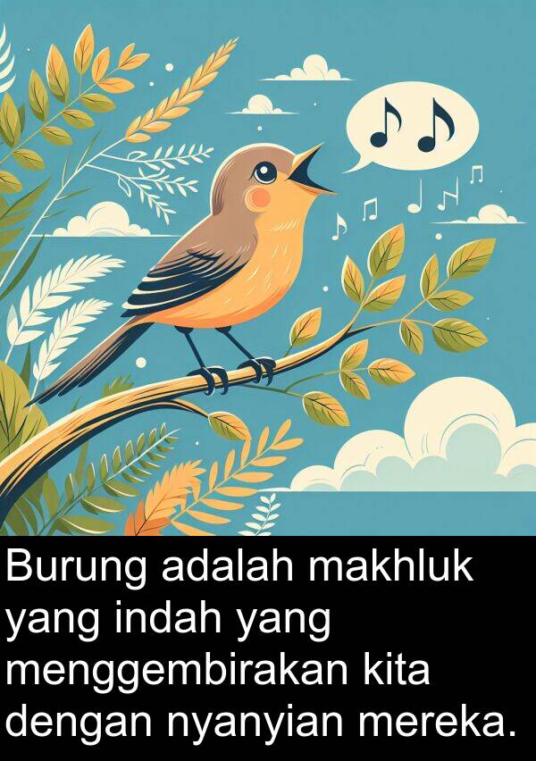 menggembirakan: Burung adalah makhluk yang indah yang menggembirakan kita dengan nyanyian mereka.